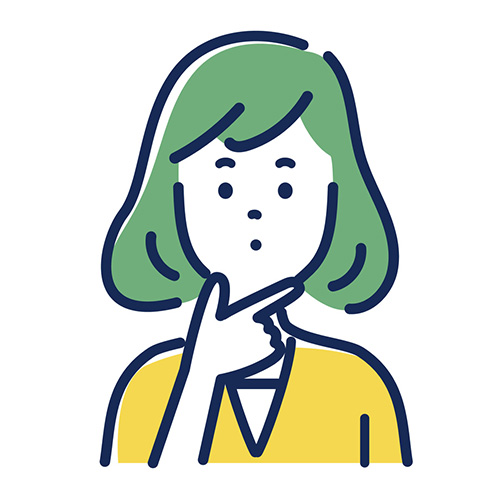 女性のシンプルなイラストです。緑色の髪と黄色の服を着ており、柔らかな表情で描かれています。