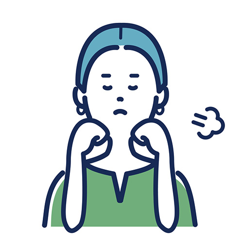 女性のシンプルなイラストです。青い髪と緑の服を着ており、シンプルな線で描かれています。