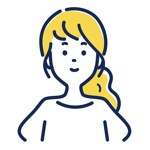 女性のシンプルなイラストです。黄色い髪を後ろでまとめ、カジュアルな服装で描かれています。