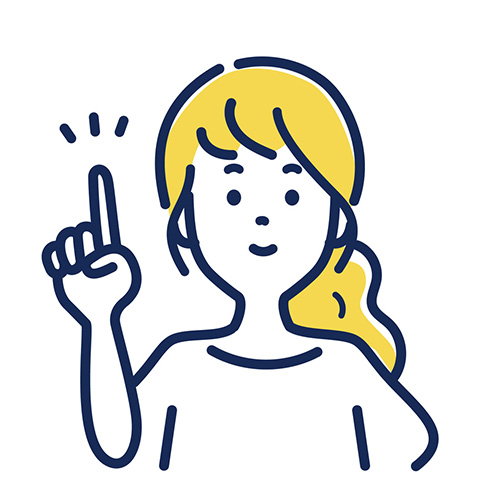 女性のシンプルなイラストです。黄色い髪を後ろでまとめ、カジュアルな服装で描かれています。