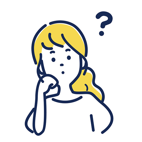 女性のシンプルなイラストです。黄色い髪を後ろでまとめ、カジュアルな服装で描かれています。
