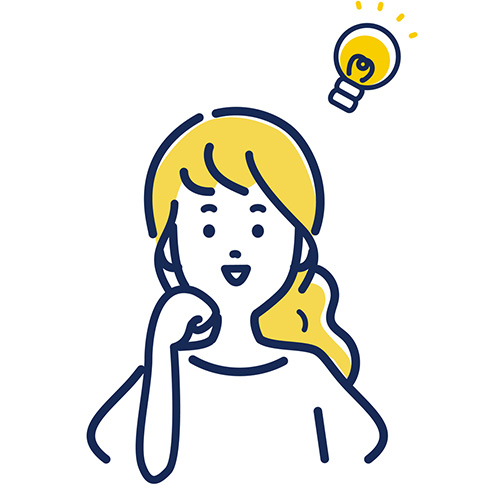 女性のシンプルなイラストです。黄色い髪を後ろでまとめ、カジュアルな服装で描かれています。