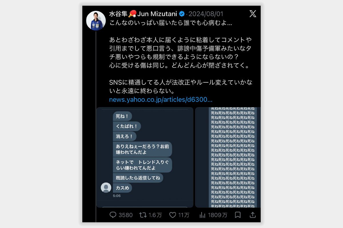 水谷隼さんがXで受け取ったメッセージと投稿