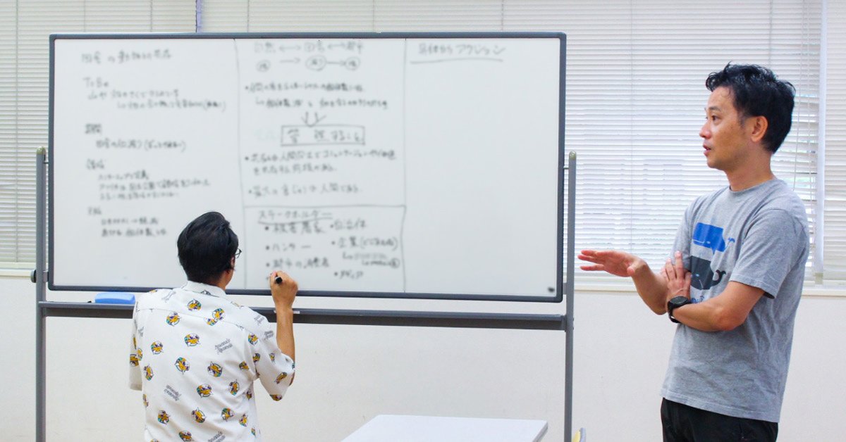 ホワイトボードを使いながら、参加者たちが人と動物の共存について議論している様子