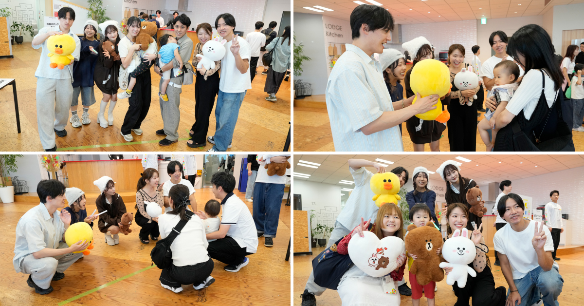 LINE VOOMクリエイターの「あざみ夫婦」「あかちゃす」「小麦アレルギー」「ゼロから打ち師始めます。」とゲストが交流している写真