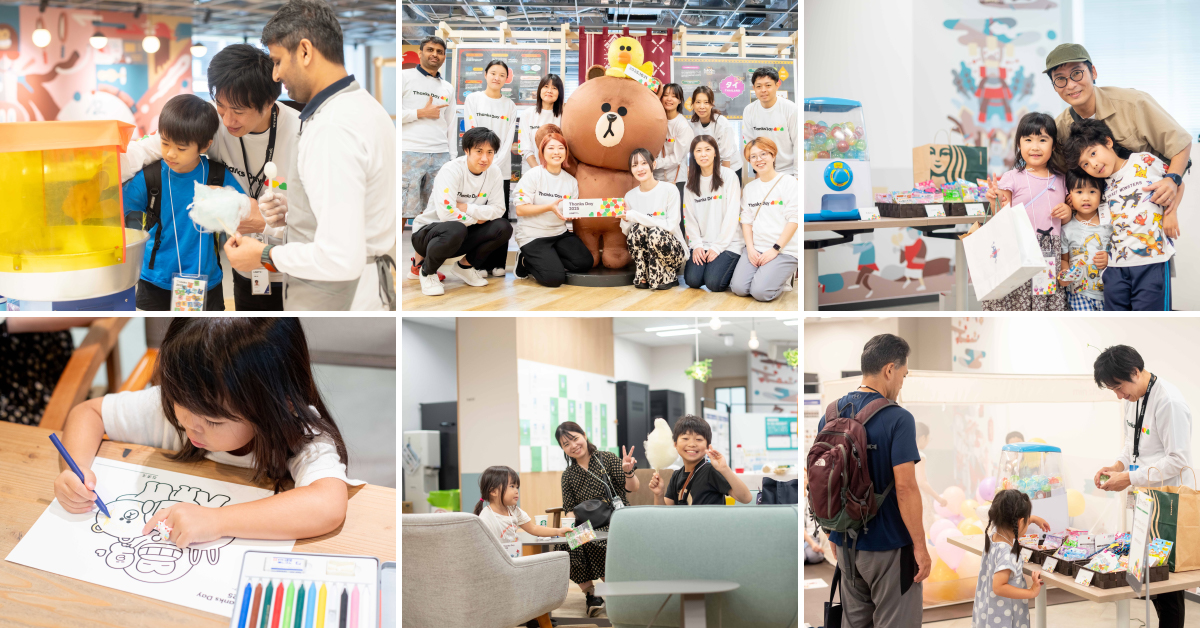 福岡深見オフィスでゲストが綿菓子作りやガチャガチャを楽しんでいる様子の写真