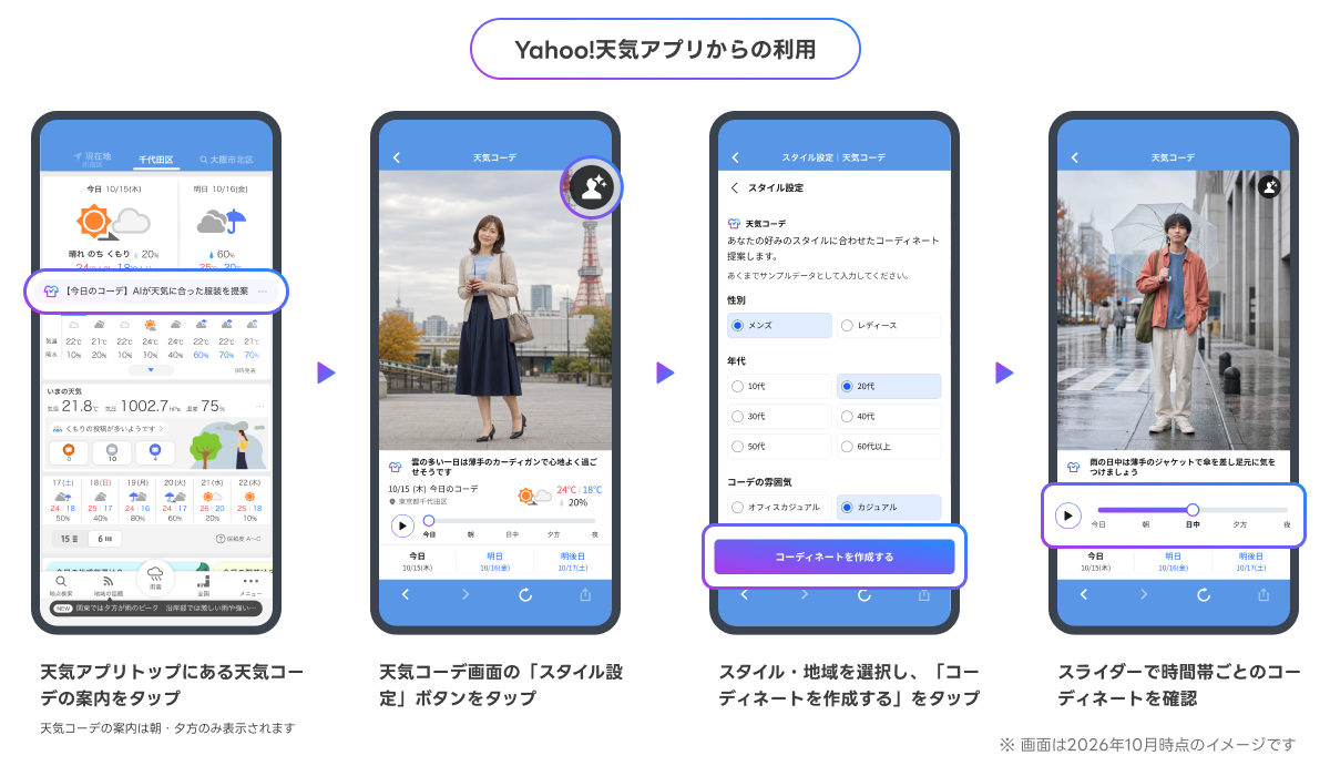 「天気コーデ」の画面